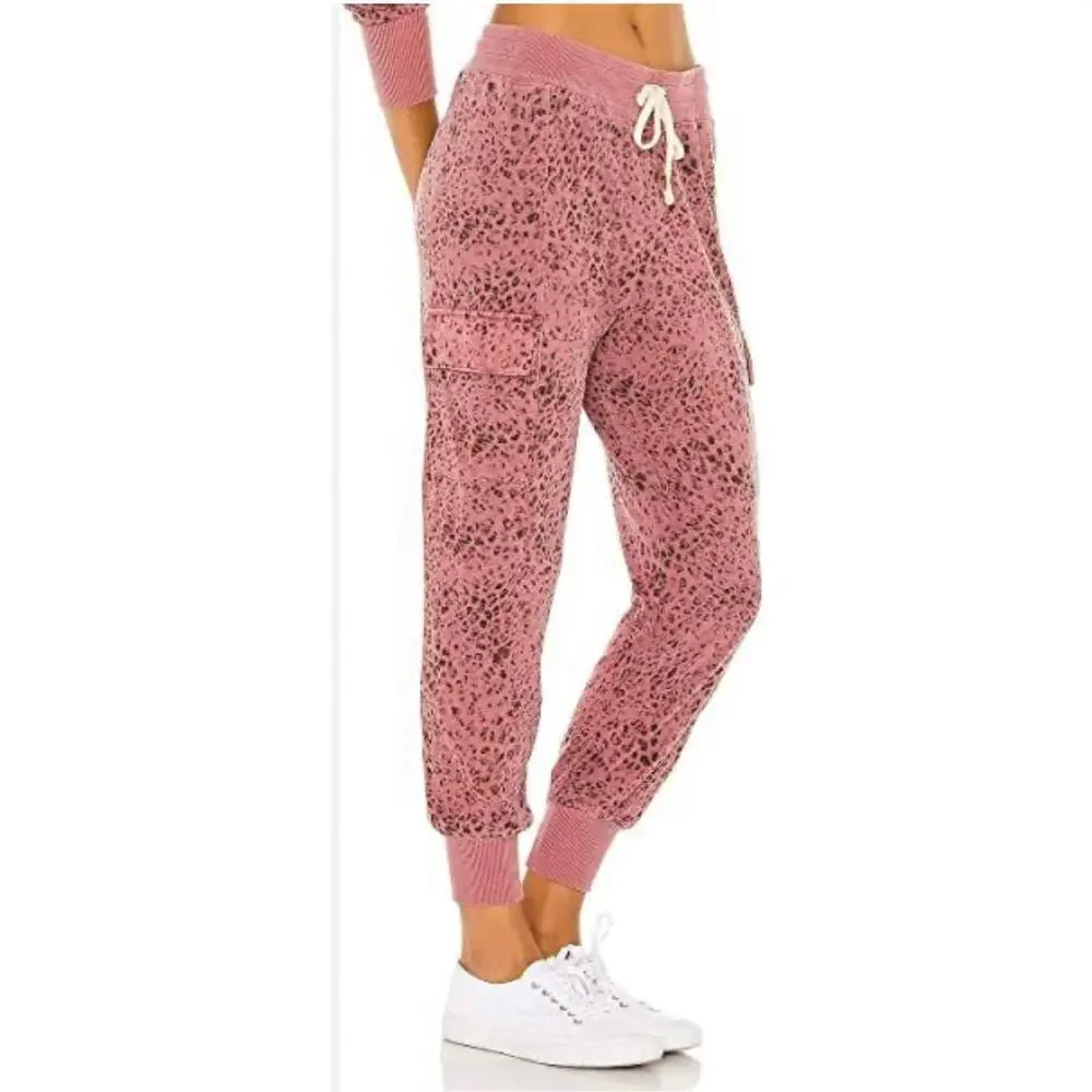 Anthropologie Sundry Pink Leopard Cargo High Waisted Jogger Womens Size 4/ US XL